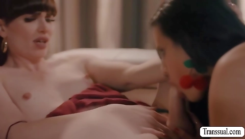 Busty shemale fucks her best friend in a threesome