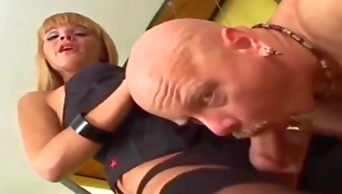 Busty whore with a hairy pussy suck a hard dick like a pro