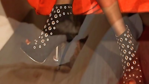 Shemale with sexy tits rides a big black cock and rides it